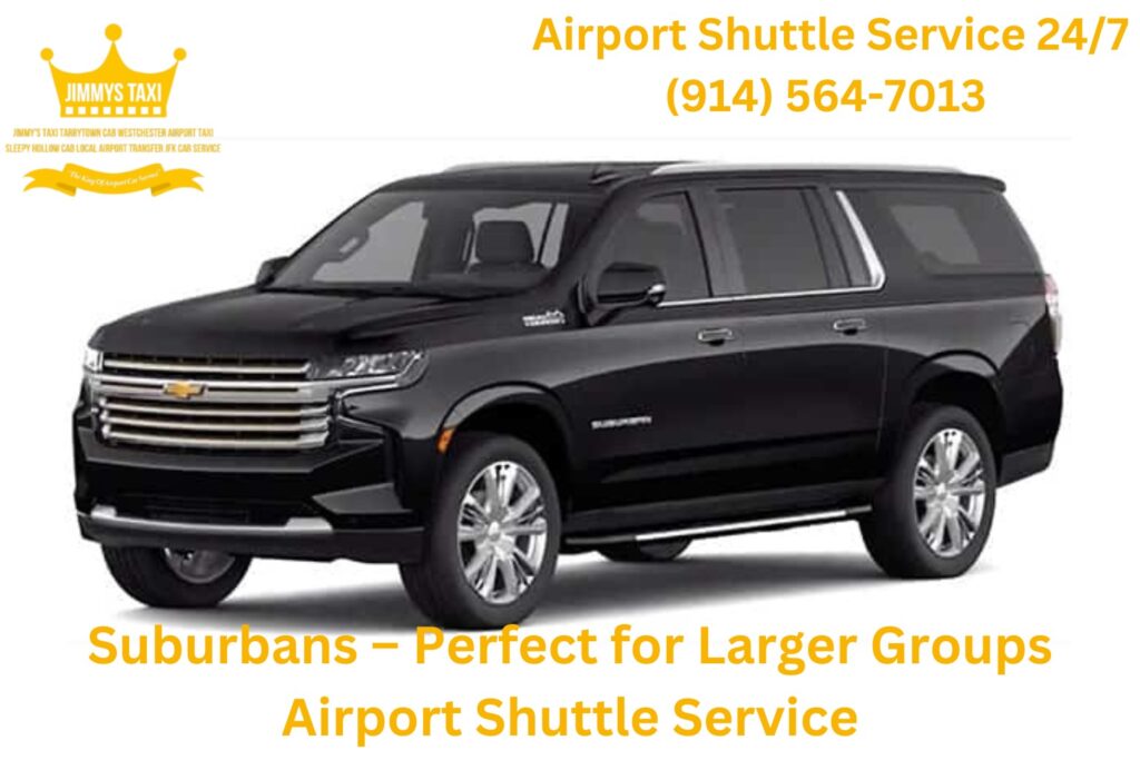 Suburbans – Perfect for Larger Groups Airport Shuttle Service Our Suburban vehicles offer plenty of room for larger groups without compromising on comfort. Whether you’re heading to the airport or exploring the city, the Suburban provides an ideal blend of space, luxury, and convenience. With ample luggage capacity, it’s perfect for airport transportation, airport shuttle service, and long-distance travel. Experience top-notch comfort and style during your journey. Seating Capacity Up to 7 passengers Luggage Capacity 5 large suitcases + 4 carry-on bags Ideal for Airport transfers, airport shuttle service, airport car service, group outings, and traveling in style