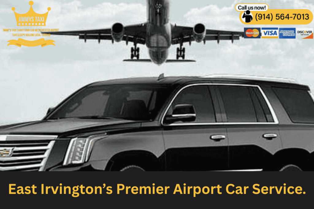 Price list showing flat-rate airport transfers from East Irvington NY to JFK, LGA, EWR, and HPN