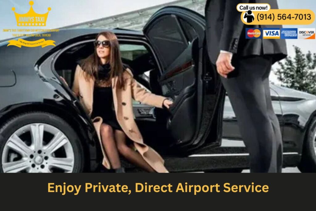 Passenger greeted by driver holding sign at airport arrival