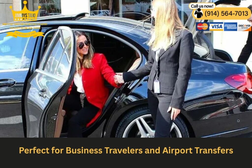 Passenger working on laptop in backseat of sedan