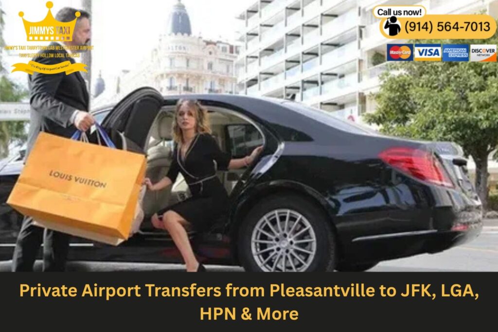 Black luxury sedan parked on a quiet Pleasantville street