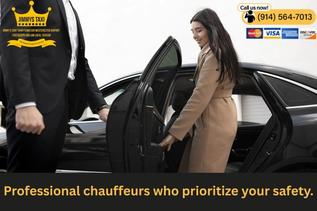 Chauffeur in suit opening the door for a passenger