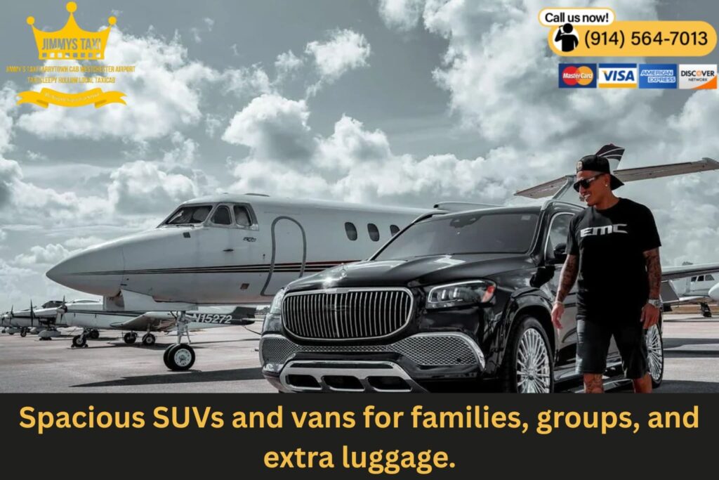 Family loading suitcases into a Croton on Hudson taxi SUV for a flat-rate airport transfer