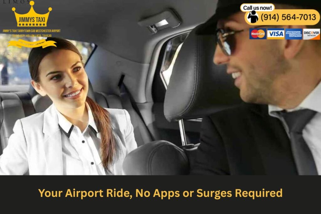 Hand holding phone showing fixed-price airport ride booking