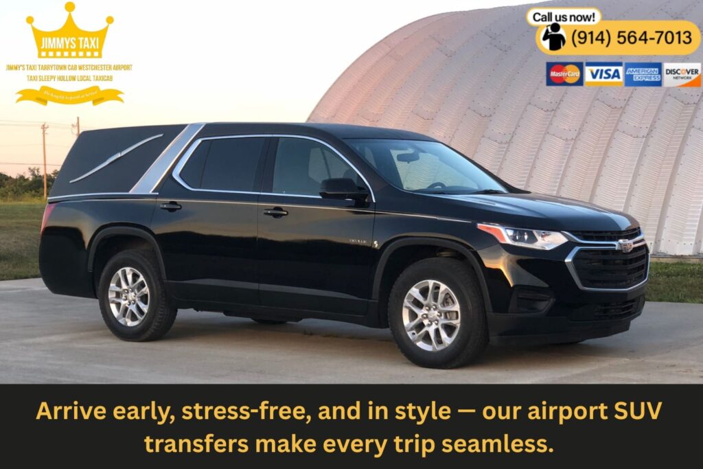 Black SUV waiting at Westchester County Airport terminal