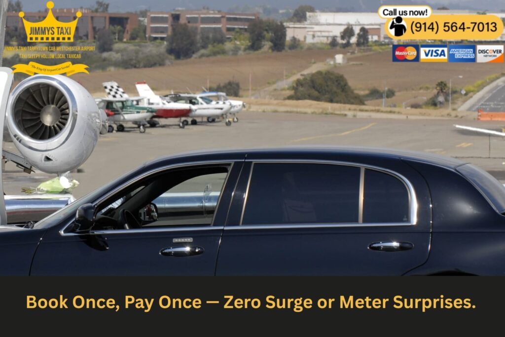 Taxi meter showing fixed flat rate for airport transfer