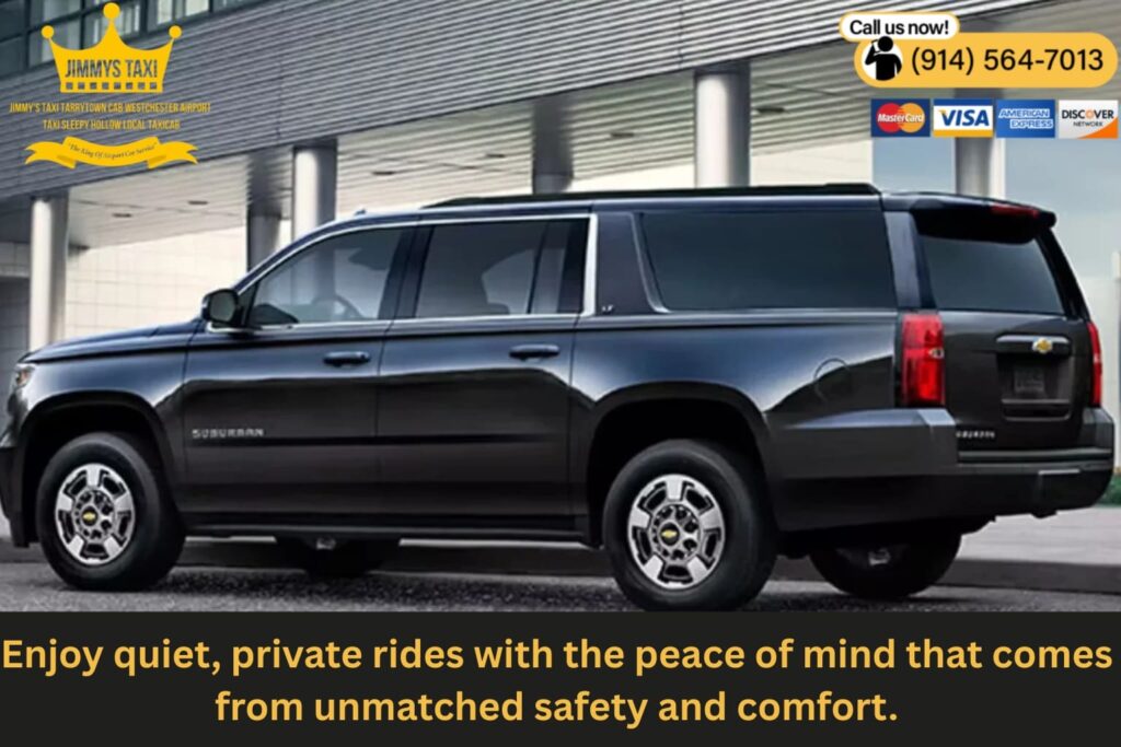 Passenger relaxing in luxury SUV interior with leather seats and tinted windows