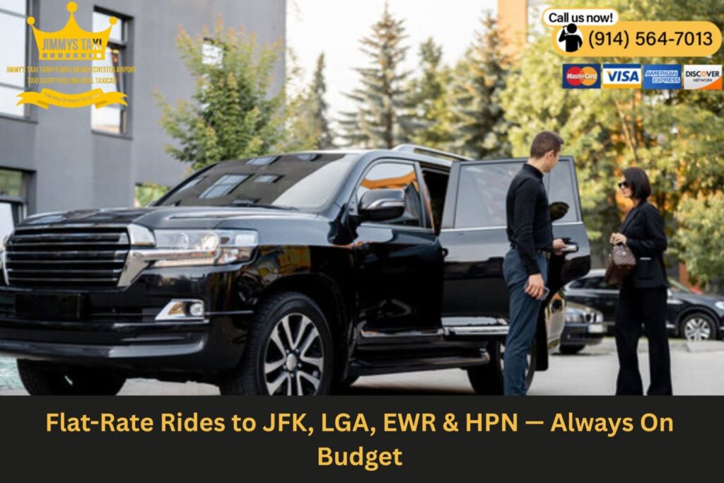 Taxi near Westchester County Airport terminal ready for passengers