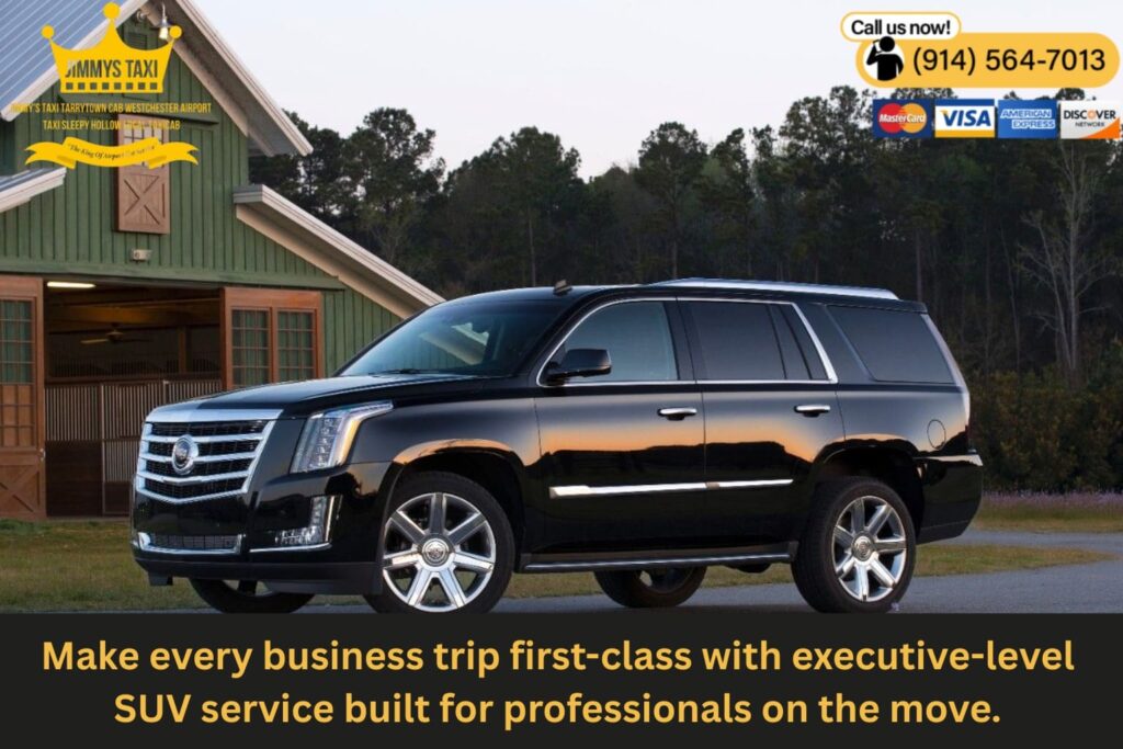 Corporate executive entering a luxury black SUV in Tarrytown NY