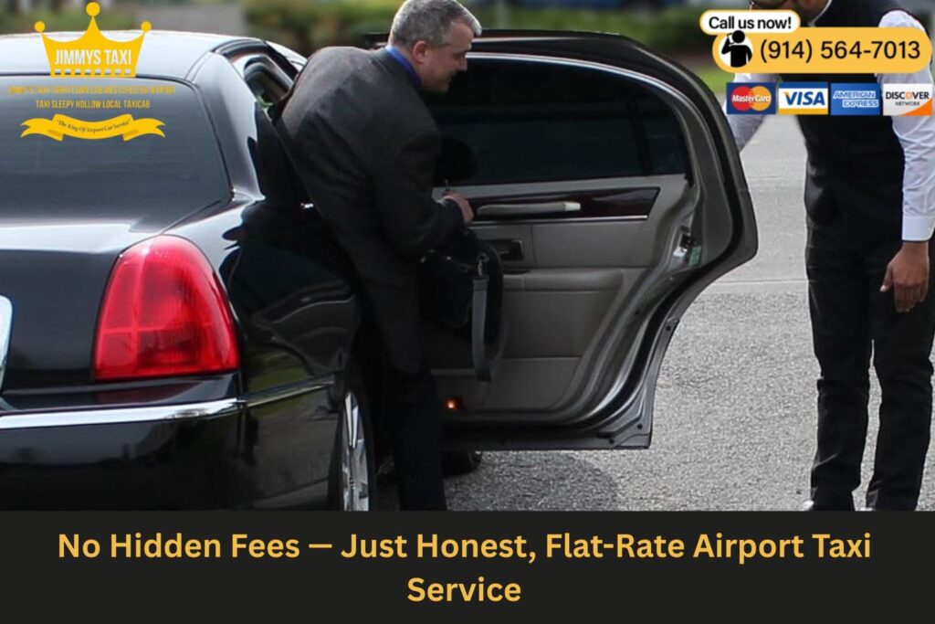Westchester Airport taxi displaying flat-rate fare board