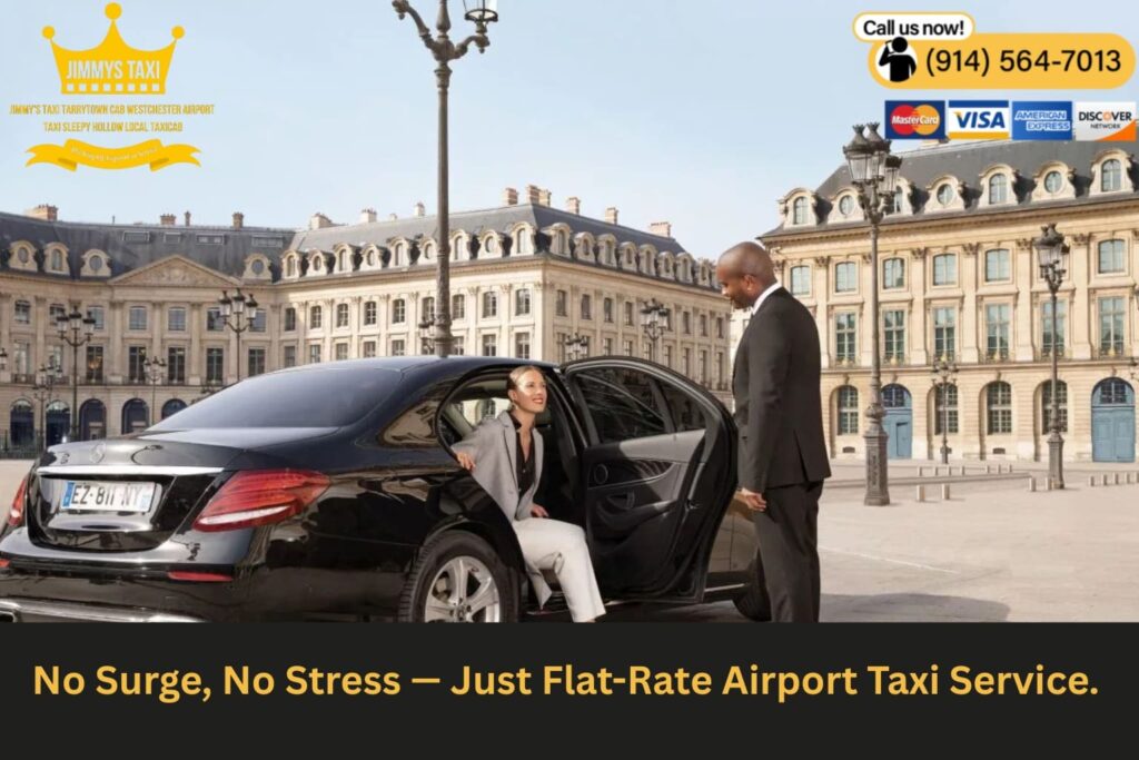 Taxi approaching terminal at night with airport lights