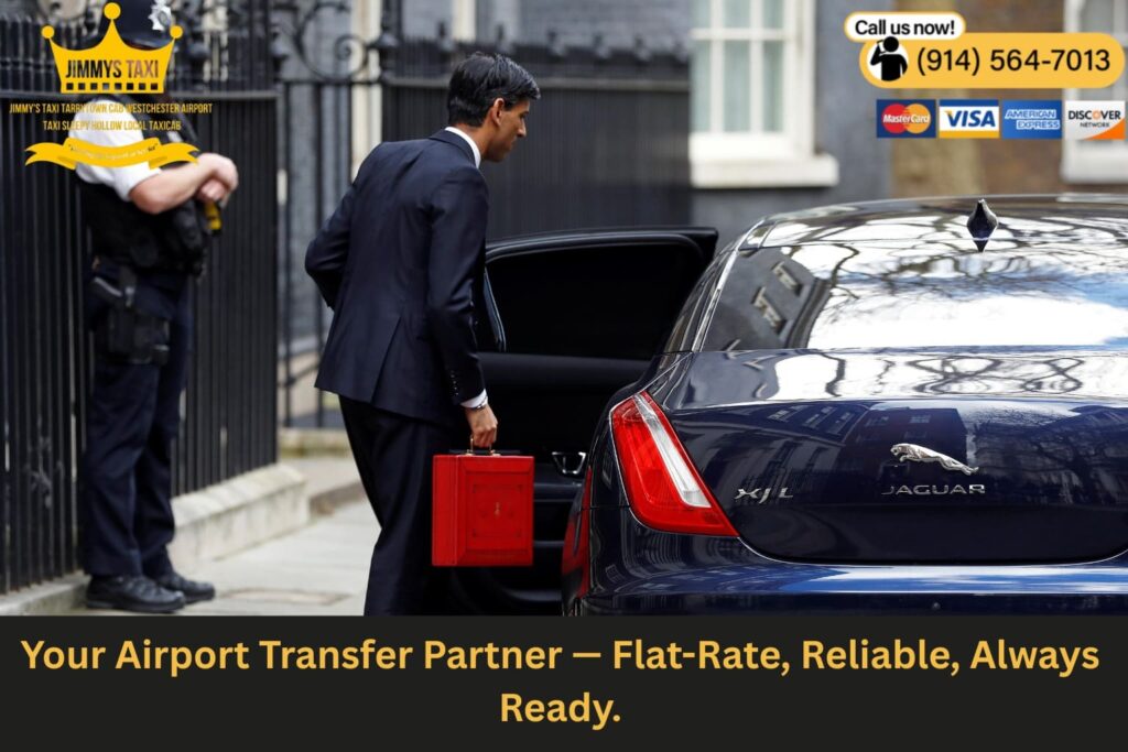 Taxi waiting for pickup at airport curb