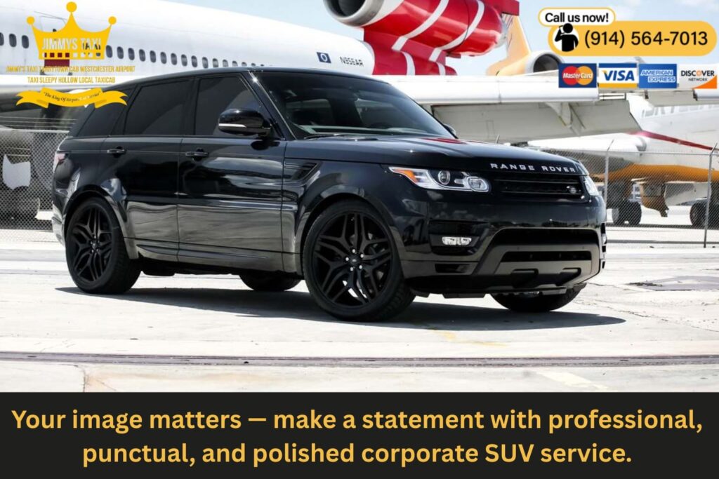 Corporate clients arriving at hotel in luxury black SUV Tarrytown NY