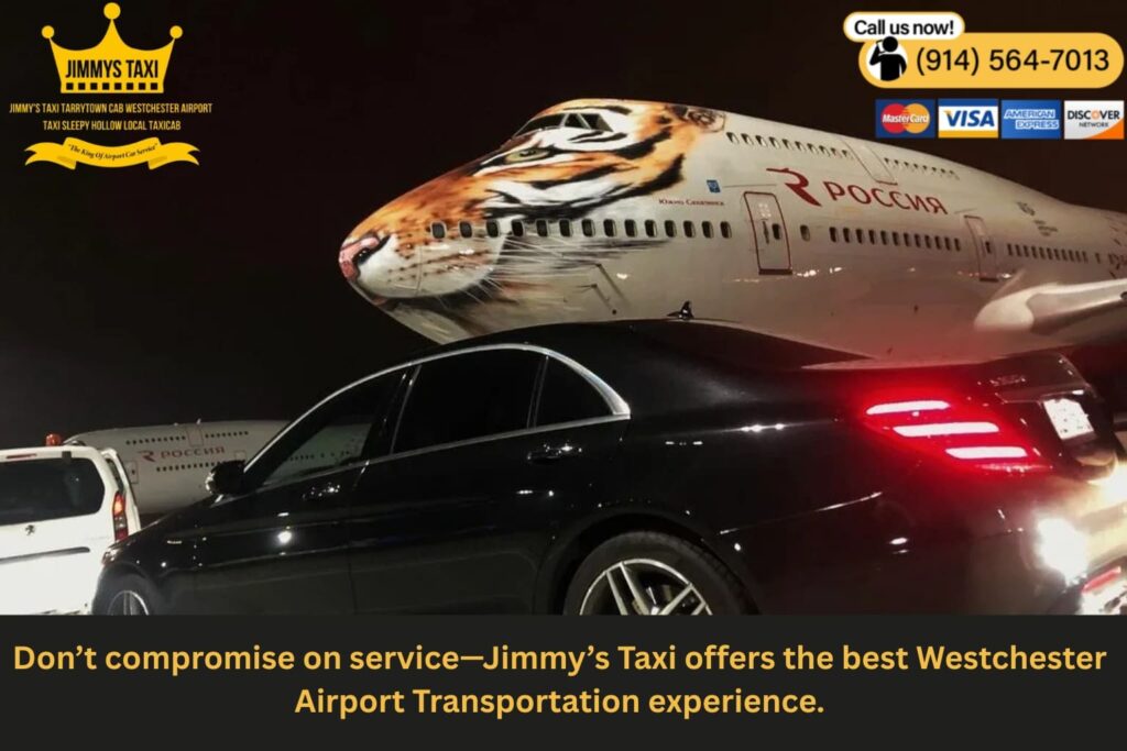 Fleet of Jimmy’s Taxi vehicles ready for airport pickup