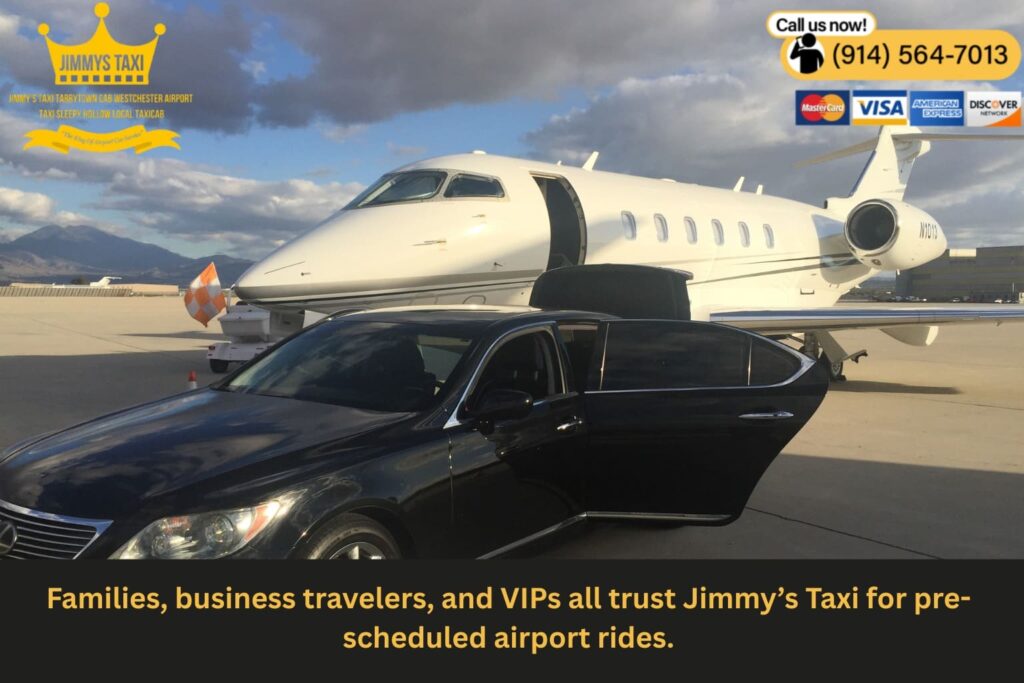Family boarding Jimmy’s Taxi at Westchester Airport