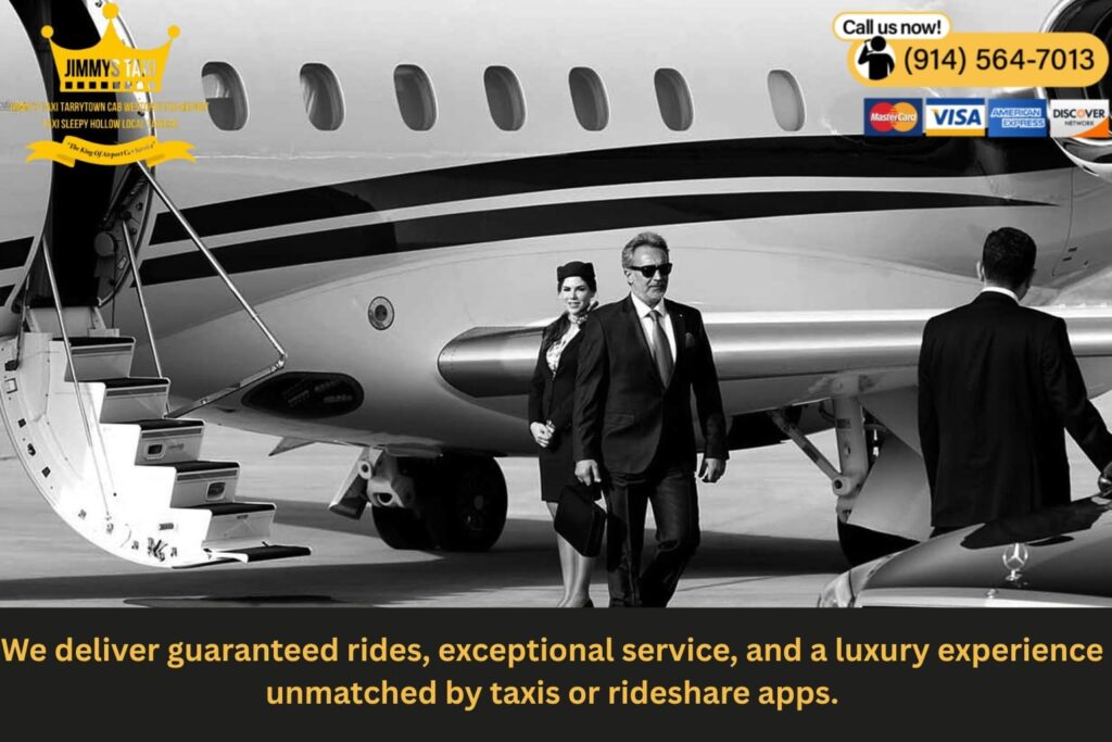 Professional chauffeur standing beside luxury limo in Westchester County