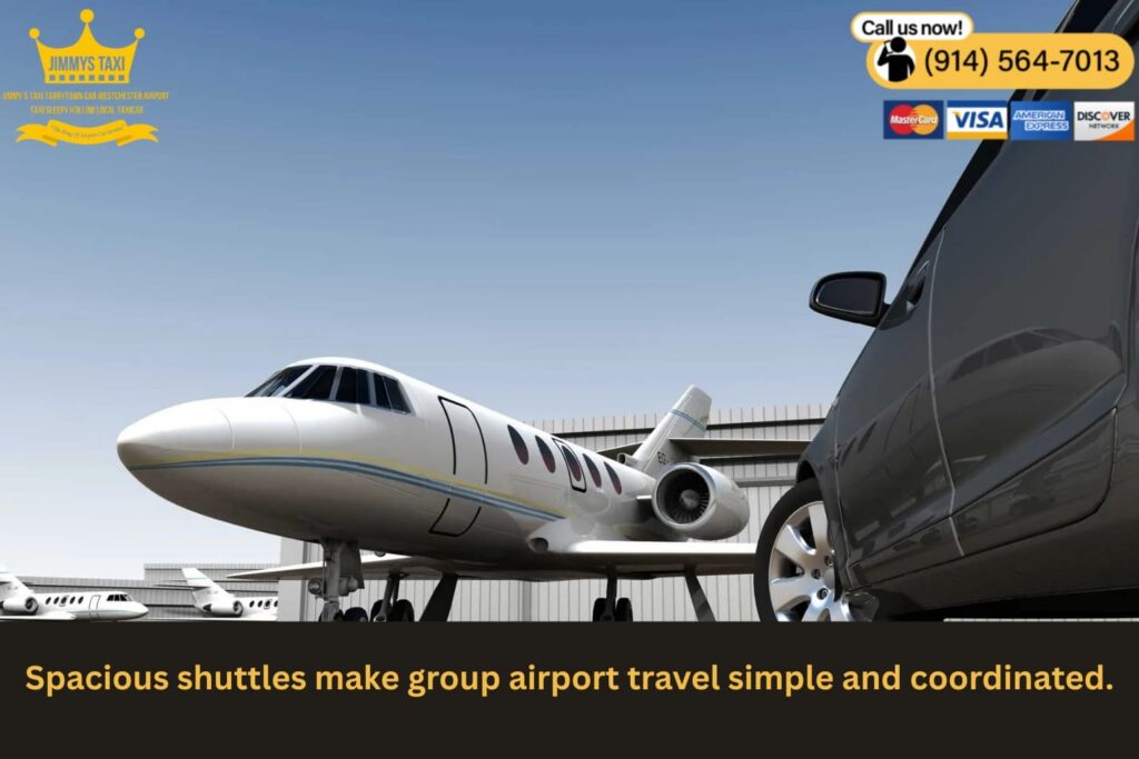 Airport shuttle transporting group travelers to JFK