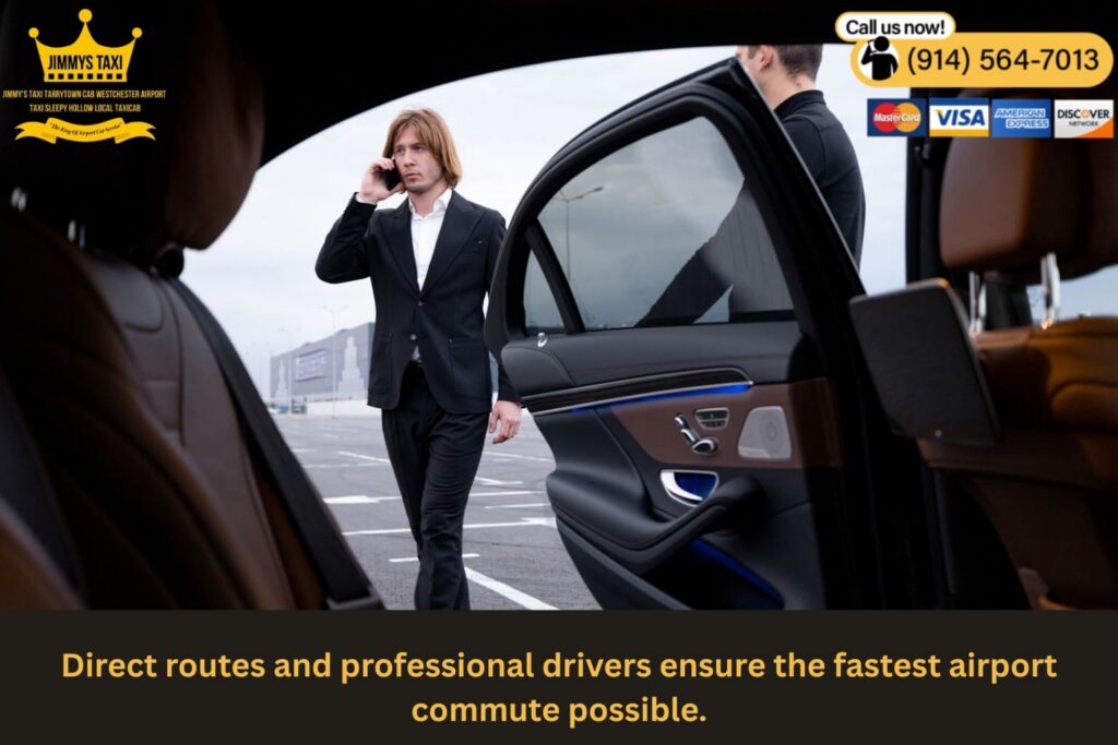 Taxi driving on highway toward JFK Airport