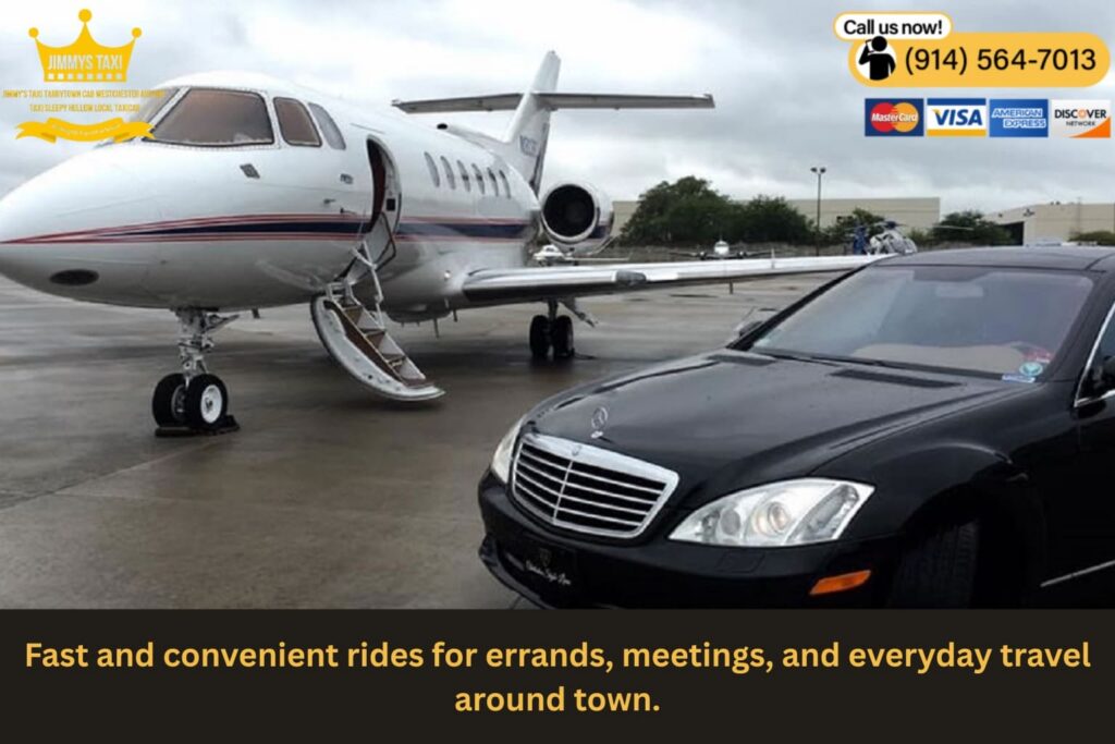 Local taxi driving through neighborhood