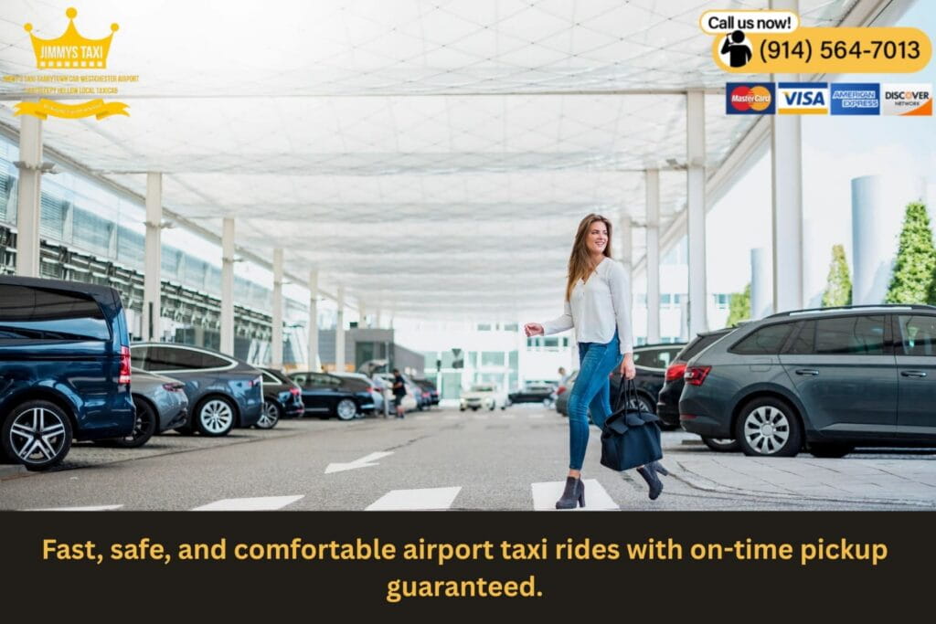 Flat rate airport taxi collecting a passenger in Westchester County, New York